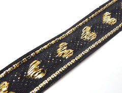 16mm Black Metallic Gold Heart Woven Embroidered Jacquard Trim Ribbon - 5 Meters or 16 feet 427⁄32 inches or 5yd 1.4042ft