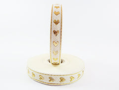 16mm Cream Metallic Gold Heart Woven Embroidered Jacquard Trim Ribbon - 5 Meters or 16 feet 427⁄32 inches or 5yd 1.4042ft