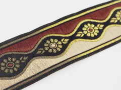 Brown & Mocha Wave Daisy Motif Woven Embroidered Jacquard Trim Ribbon - 1 Meter  or 3.3 Feet or 1.09 Yards