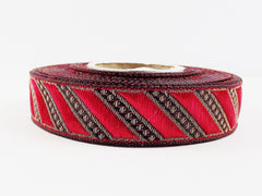 Red Bronze Diagonal Stripe Woven Embroidered Jacquard Trim Ribbon - 1 Meter  or 3.3 Feet or 1.09 Yards - Holiday