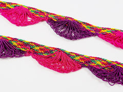 Purple Hot Pink Crochet Fan Tassel Braided Woven Trim Cord - 1 Meter  or 3.3 Feet or 1.09 Yards