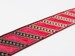 Red Bronze Diagonal Stripe Woven Embroidered Jacquard Trim Ribbon - 1 Meter  or 3.3 Feet or 1.09 Yards - Holiday