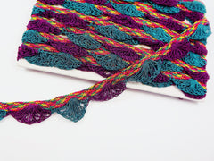 Purple Teal Crochet Fan Tassel Braided Woven Trim Cord - 1 Meter  or 3.3 Feet or 1.09 Yards