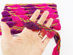 Purple Hot Pink Crochet Fan Tassel Braided Woven Trim Cord - 1 Meter  or 3.3 Feet or 1.09 Yards