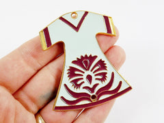 Large Pale Blue Burgundy Enamel Turkish Caftan Pendant - 22k Matte Gold Plated - 1PC