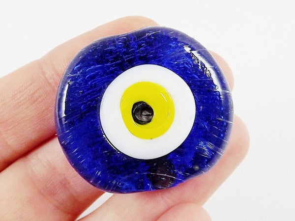 Medium 36mm  Navy Blue Evil Eye Nazar Glass Bead - Traditional Turkish Artisan Handmade