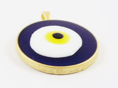 Quirky Navy Blue Lucky Enamel Resin Evil Eye Pendant -  22k Matte Gold Plated