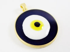 Quirky Navy Blue Lucky Enamel Resin Evil Eye Pendant -  22k Matte Gold Plated