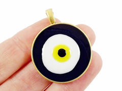 Quirky Navy Blue Lucky Enamel Resin Evil Eye Pendant -  22k Matte Gold Plated