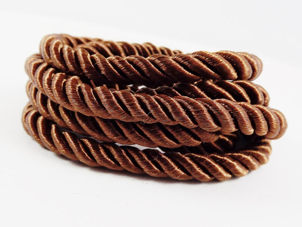 Brown 5mm Twisted Rayon Satin Rope Silk Braid Cord - 3 Ply Twist - 1 meters - 1.09 Yards - No: 8