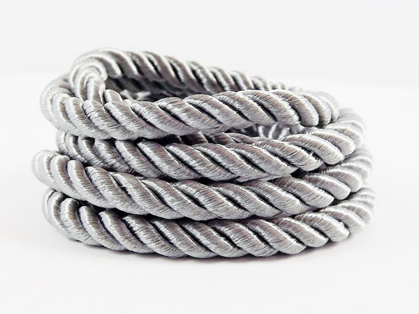 Light Gray 5mm Twisted Rayon Satin Rope Silk Braid Cord - 3 Ply Twist - 1 meters - 1.09 Yards - No: 30