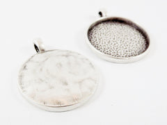 2 Round Pendant Tray Cabochon Setting for 26mm Cab - Rolled Edge -  Matte Anitque Silver Plated