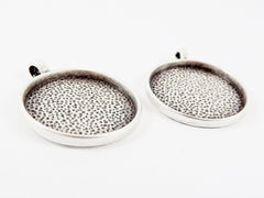 2 Round Pendant Tray Cabochon Setting for 26mm Cab - Rolled Edge -  Matte Anitque Silver Plated