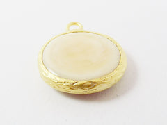 Creamy White Evil Eye Round Artisan Handmade Glass Pendant - 22k Matte Gold Plated Bezel - 1pc