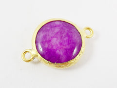 16mm Purple Smooth Jade Connector- Gold plated Bezel - 1pc