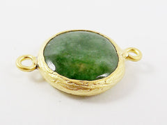 16mm Green Smooth Jade Connector- Gold plated Bezel - 1pc