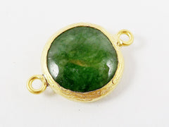 16mm Green Smooth Jade Connector- Gold plated Bezel - 1pc