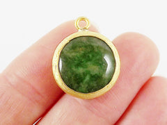 16mm Green Smooth Jade Pendant - Gold plated Bezel - 1pc