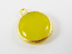 16mm Acid Yellow Smooth Jade Pendant - Gold plated Bezel - 1pc