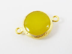 16mm Acid Yellow Smooth Jade Connector- Gold plated Bezel - 1pc