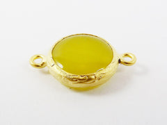 16mm Acid Yellow Smooth Jade Connector- Gold plated Bezel - 1pc