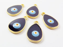 17 x 10mm Tear Drop Evil Eye Enameled Charms - 22k Matte Gold Plated