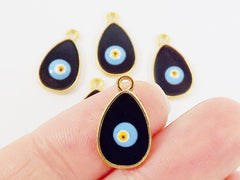 17 x 10mm Tear Drop Evil Eye Enameled Charms - 22k Matte Gold Plated