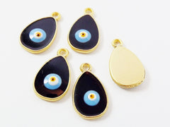 17 x 10mm Tear Drop Evil Eye Enameled Charms - 22k Matte Gold Plated