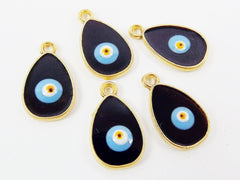 17 x 10mm Tear Drop Evil Eye Enameled Charms - 22k Matte Gold Plated