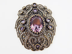 Large Purple Clear Rhinestone Crystal Pendant - Antique Bronze - 1PC - No:3