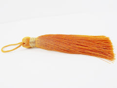 Extra Large Thick Deep Mustard Yellow Thread Tassels - Gold Metallic Band - 4.4 inches - 113mm - 1 pc