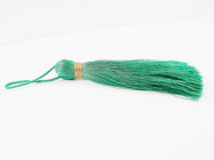 Extra Large Thick Teal Green Silk Tassel, Green Tassel, Jewelry Tassel, Tassel Pendant, Decor, Gold Metallic Band 4.4 inches - 113mm - 1 pc