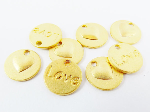 8 Love Heart Charms - 22k Matte Gold Plated