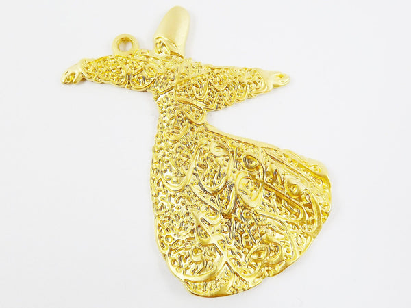 Large Whirling Dervish - Semazen Pendant Charm - 22k Matte Gold Plated - 1PC