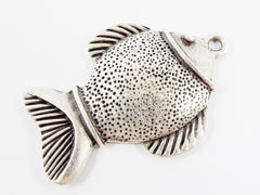 Large Simple Fish Pendant - Antique Matte Silver Plated