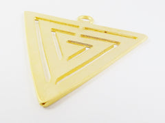 Large Fretwork Triangle Minimalist Geometric Pendant - 22k Matte Gold Plated - 1pc