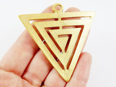 Large Fretwork Triangle Minimalist Geometric Pendant - 22k Matte Gold Plated - 1pc