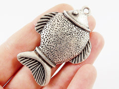 Large Simple Fish Pendant - Antique Matte Silver Plated