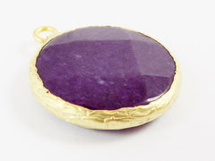 26mm Royal Purple Faceted Jade Pendant - Gold plated Bezel - 1pc
