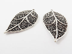 Silver Leaf Charms, Filigree Leaf, Leaf Pendant, Metal Leaf Charms, Leaves, Boho Charms, Jewelry Supplies, Matte Antique Silver Plated 2pc