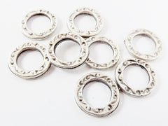 8 Small Textured Flat Ring Closed Loop Circle Pendant Connector  - Antique Matte Silver Plated - 8 PC