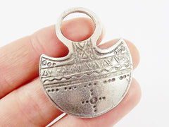 Tribal Ethnic Dome Pendant Geometric Pattern - Matte Antique Silver Plated - 1PC