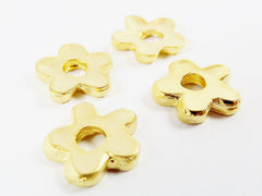4 Small Fun Daisy Flower Charms - 22k Matte Gold Plated