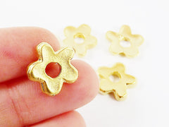 4 Small Fun Daisy Flower Charms - 22k Matte Gold Plated