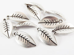 10 Simple Leaf  Charms - Matte Antique Silver Plated