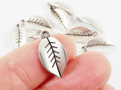 10 Simple Leaf  Charms - Matte Antique Silver Plated