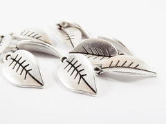 10 Simple Leaf  Charms - Matte Antique Silver Plated