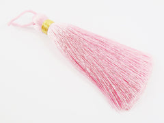 Baby Pink Tassel, Pink Silk Tassel, Extra Large Tassel, Tassel Pendant, Thick, Mala Tassel, Gold Metallic Band, 4.4 inches - 113mm 1pc