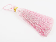 Baby Pink Tassel, Pink Silk Tassel, Extra Large Tassel, Tassel Pendant, Thick, Mala Tassel, Gold Metallic Band, 4.4 inches - 113mm 1pc