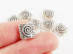 8 Square Spiral Spacer Beads - Matte Antique Silver Plated